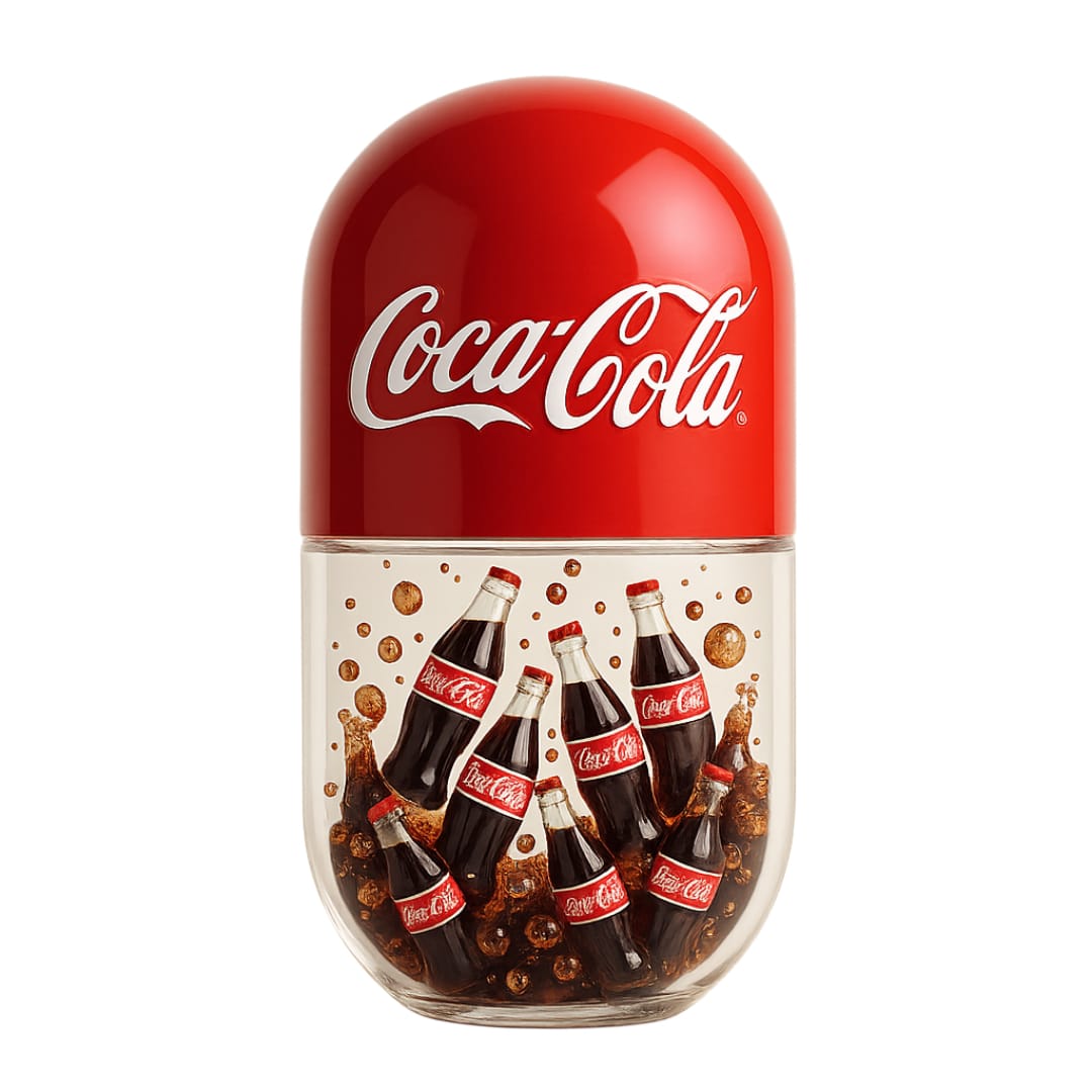 Coca-Cola futuristic AI capsule design showcasing sleek, tech-inspired beverage innovation